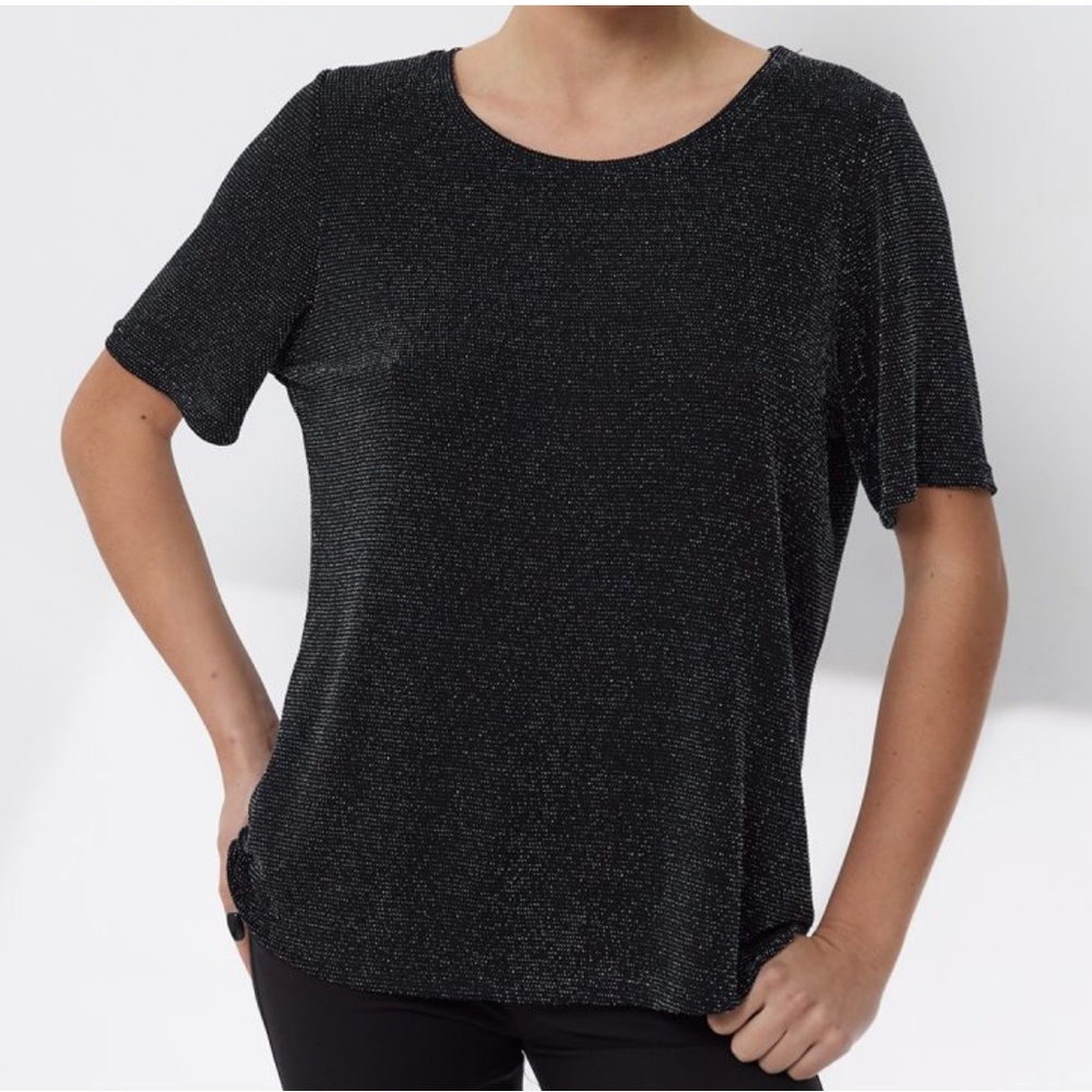 Xscape Black Shimmer Sparkly Glitter Short Sleeve Top Size 2X